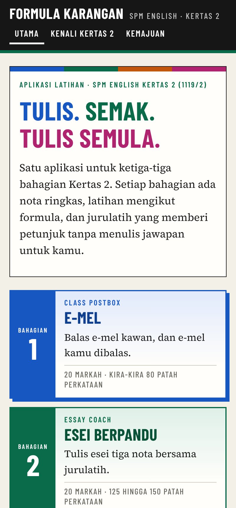 Skrin utama aplikasi Formula Karangan